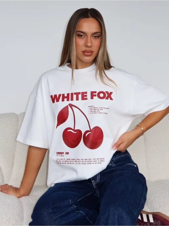 White Fox Boutique Tops - White Fox Boutique Cherry Jam Oversized Graphic Tee White Cotton T-Shirt Womens
